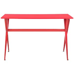 47 in. Rectangular Red Writing Desk with Open Storage