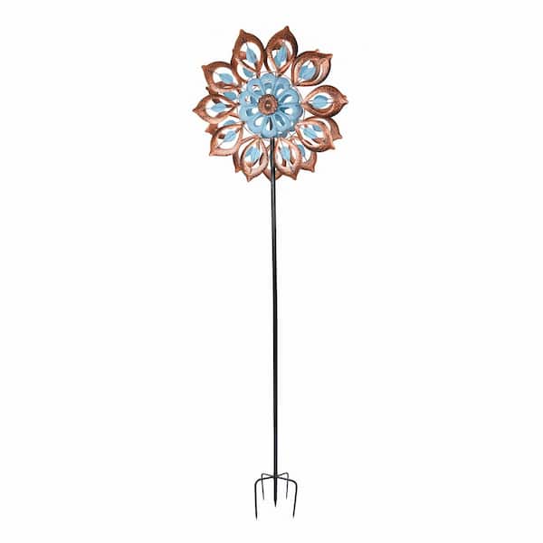 Alpine Corporation Blue and Copper Antique Flower Wind Spinner Stake
