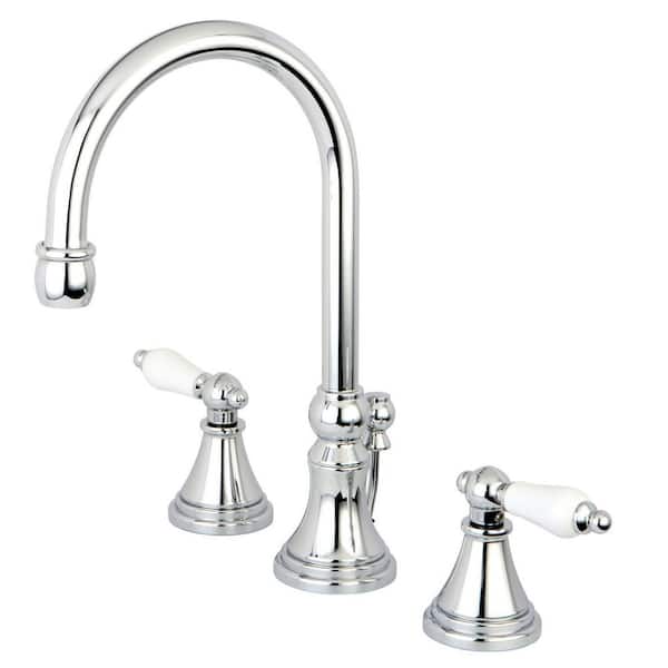 Kingston Brass Governor 2-Handle High Arc 8 in. Widespread Bathroom Faucets with Brass Pop-Up in Polished Chrome