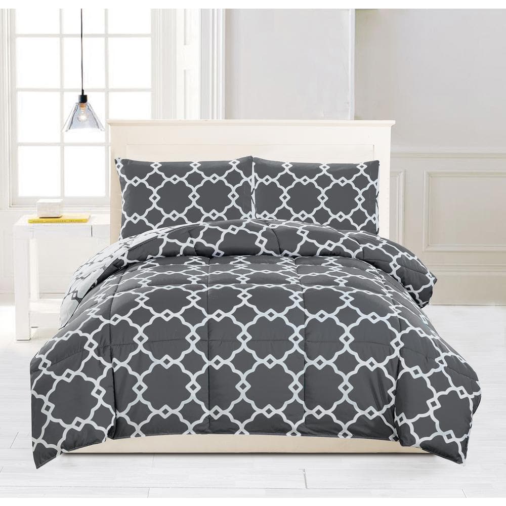 Geometry 3-Piece Luxury Microfiber Comforter Set Bed in a Bag,All Season,Queen 