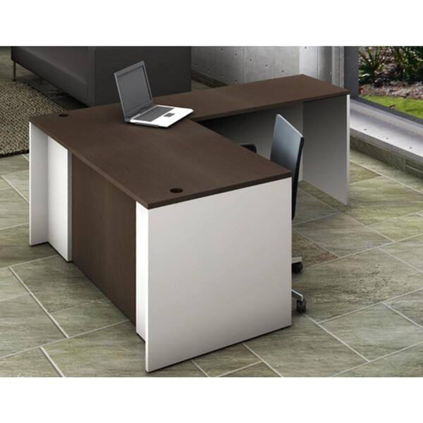 OfisLITE 2-Piece White/Espresso Office Reception Desk Collaboration Center