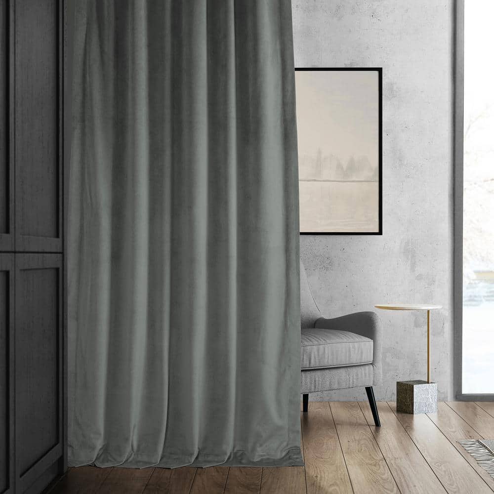 Silver Grey Velvet Thermal Blackout Curtains 96 Inch Long