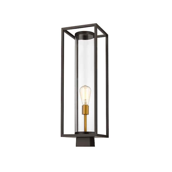 Dunbroch 1-Light Bronze Brass Aluminum Hardwired Outdoor Weather Resistant Post Light Round Fitter with No Bulb Included