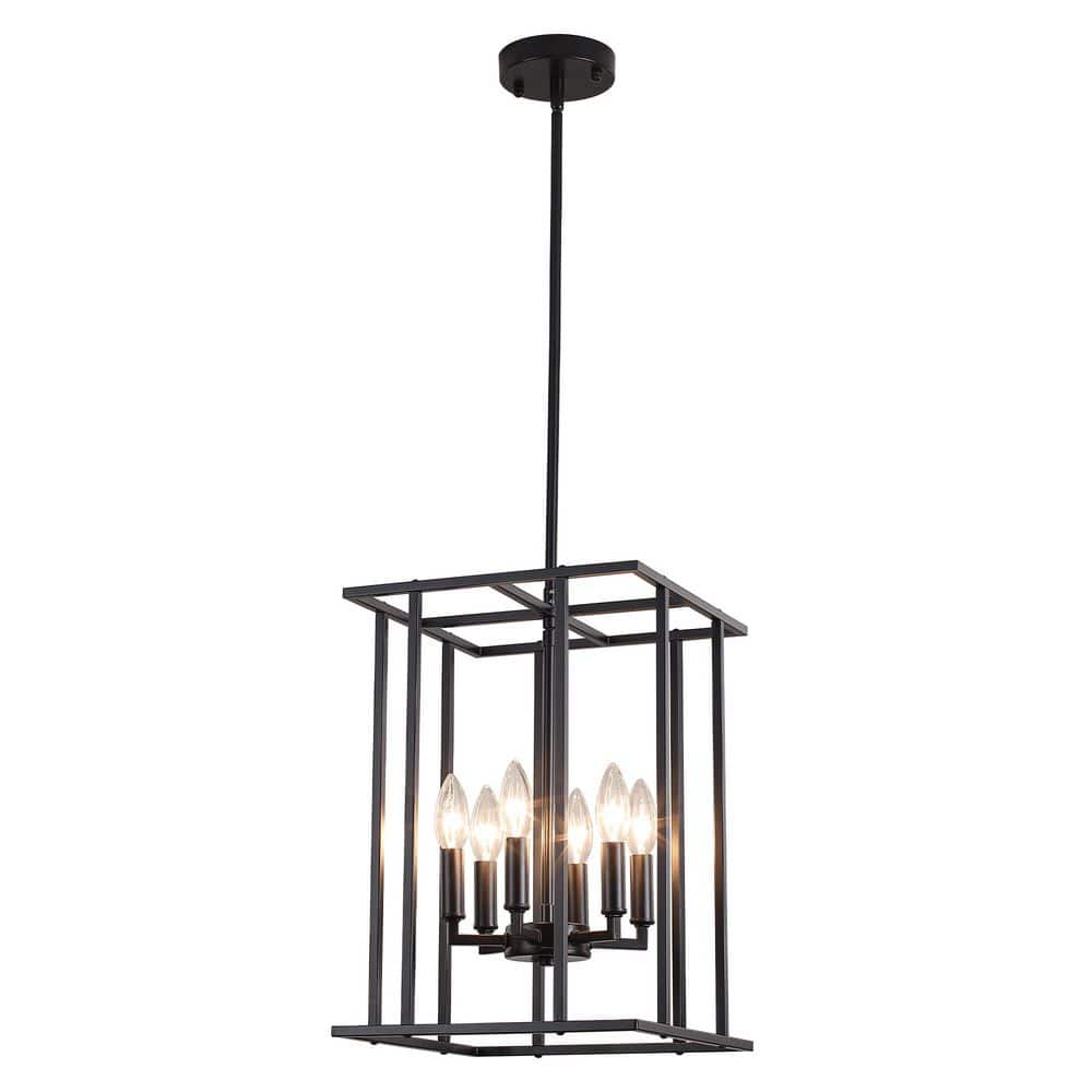 6-Light Black Farmhouse Lantern Chandelier Adjustable Height Modern Square Cage Pendant Light for Living Room price history on PriceWatchPro