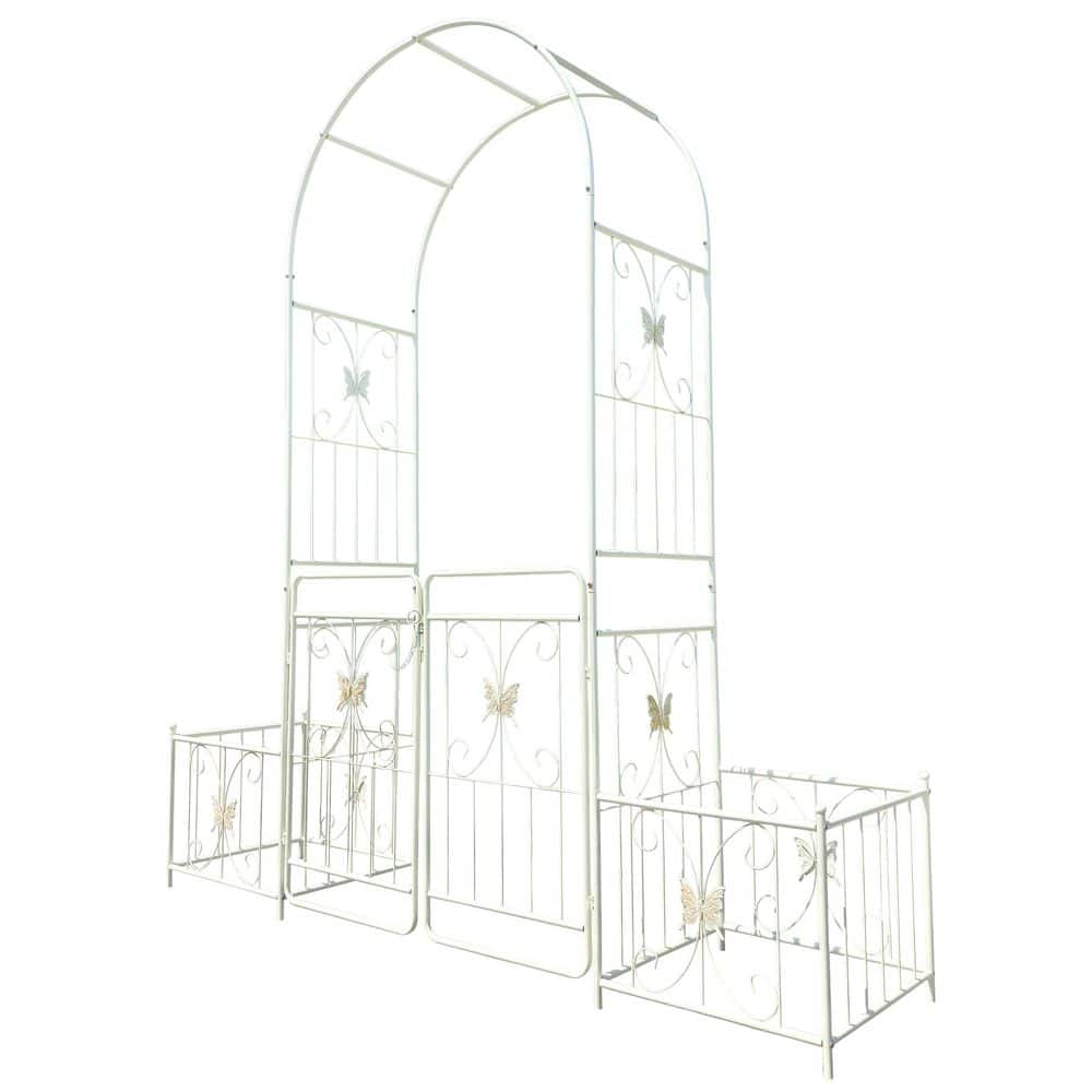 86.60 in. x 79.50 in. Creamy White Metal Garden Arbor Rose Arch for Climbing Plants Support with Gates price history on PriceWatchPro