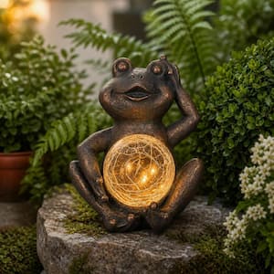 Liv & Skye Multi-Colored 12 in. x 12 in. Resin Frog with Solar