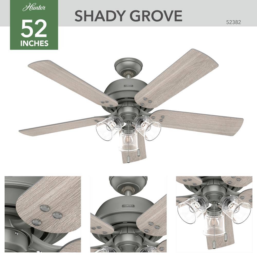 Matte Silver 52" Ceiling Fan with Light Kit and Reversible Blades