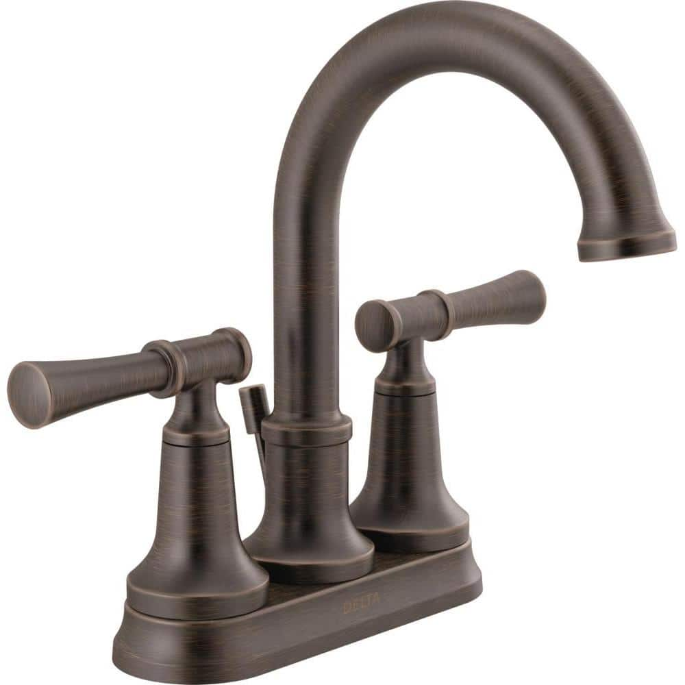 Delta Linden 4 in. Centerset 2-Handle Bathroom Faucet with Metal Drain ...