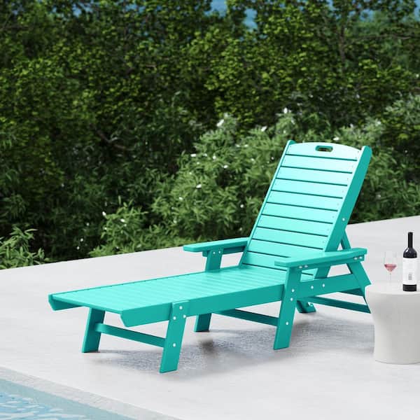 Harlo Turquoise HDPE All Weather Fade Proof Plastic Reclining Adjustable Backrest Outdoor Patio Chaise Lounge Armchair