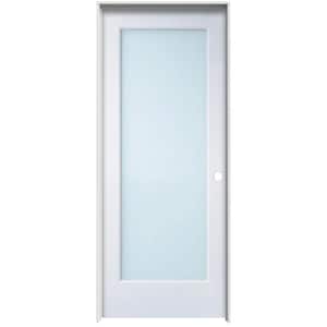 White Laminate 24 in. x 80 in. Left Hand Full Lite Primed MDF Single Prehung Interior Door on 4-9/16 in. Jamb