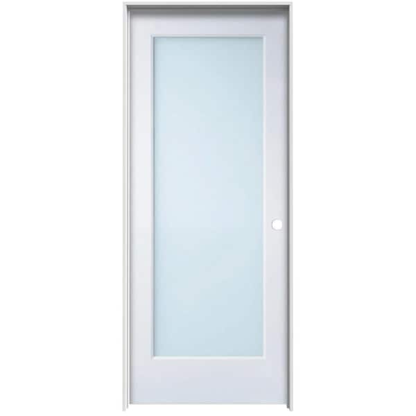 White Laminate 30 in. x 80 in. Left Hand Full Lite Primed MDF Single Prehung Interior Door on 4-9/16 in. Jamb
