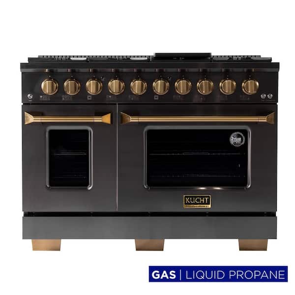 Gemstone 48 in. 6.7 cu. ft. 8 Burners Propane Gas Range with Two Ovens - One Convection - in Titanium Stainless Steel