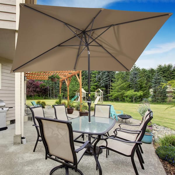 Sonkuki 10 ft. x 6.5 ft. Aluminum Rectangle Market Outdoor Patio Umbrella with Push Button Tilt and Crank in Taupe