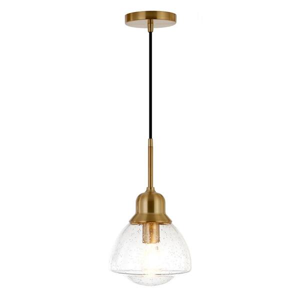 Meyer Cross Brooks 1 Light Brass Pendant With Seeded Glass Shade Pd0605 The Home Depot - Seeded Glass Pendant Light Brass