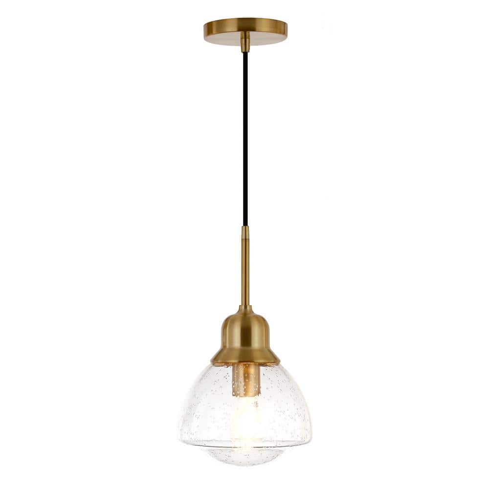 Brass and Seeded Glass Single Pendant Light