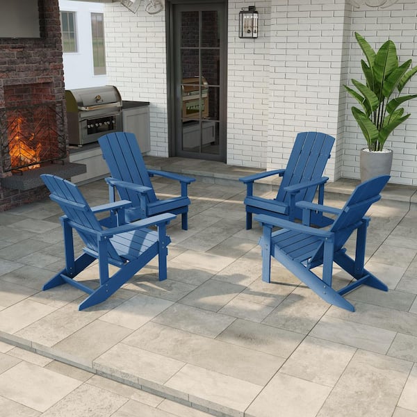 Navy Blue HIPS Plastic Weather Resistant Adirondack Chair for Outdoors (4-Pack)