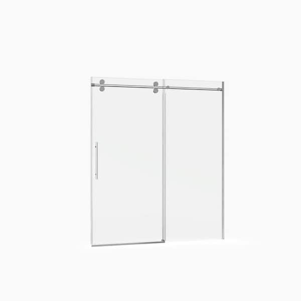 48 in. x 75 in. Sliding Double-Door Shower Door in White Framed in Nickel Finish with Tempered Glass and Handle