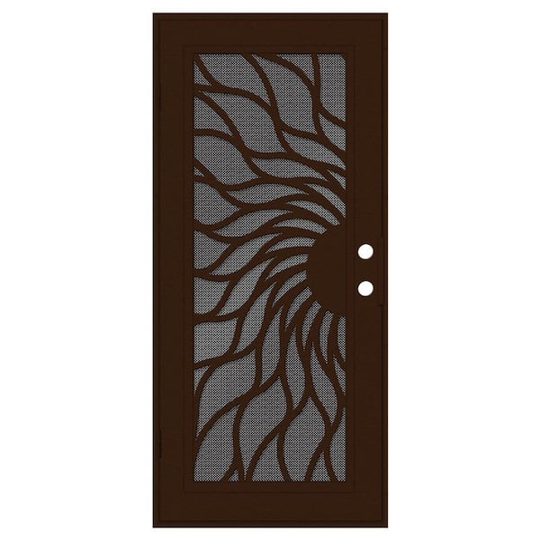 Unique Home Designs Sunfire 30 in. x 80 in. Right Hand/Outswing Copper Aluminum Security Door with Black Perforated Metal Screen