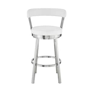 26 in. Chic White Faux Leather with Stainless Steel Finish Swivel Bar Stool