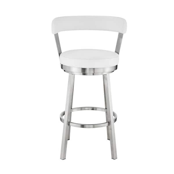 HomeRoots 26 in. Chic White Faux Leather with Stainless Steel Finish Swivel Bar Stool