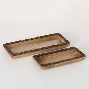14 in. And 10 in. Natural Edge Rustic Tray Set of 2, Wood