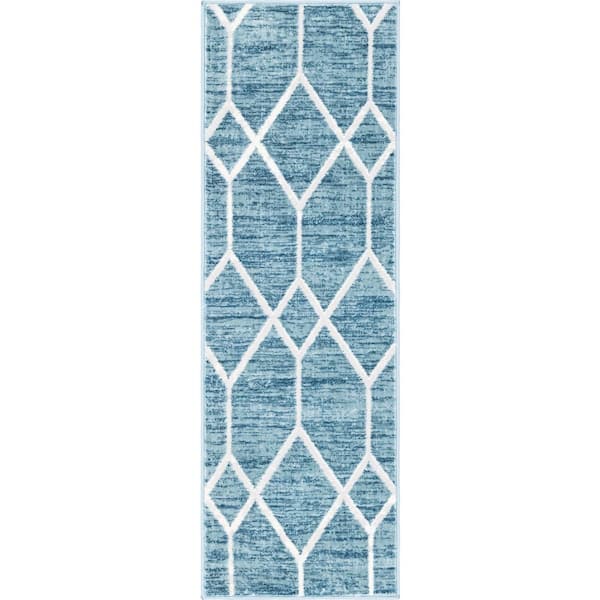 Matrix Trellis Deco Blue 2 ft. x 6 ft. Runner Rug