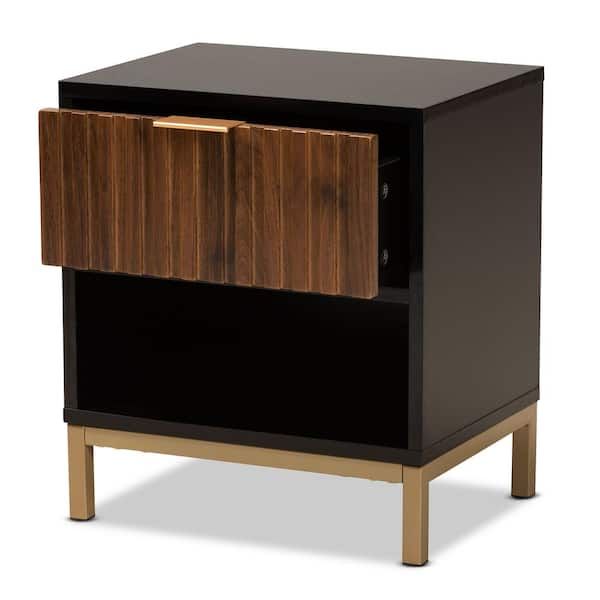 Baxton Studio Uriel 1 Drawer Natural Brown and Black Nightstand