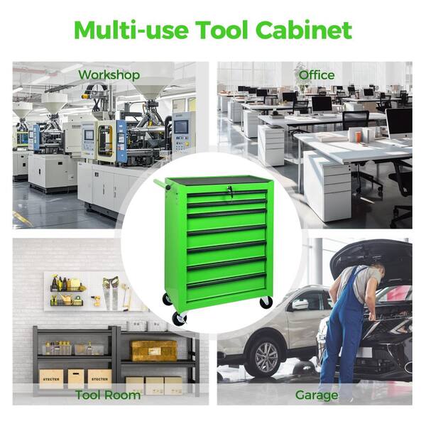 Damodpoy 20 Inch 7 Drawer Rolling Metal Tool Chest Green, Steel
