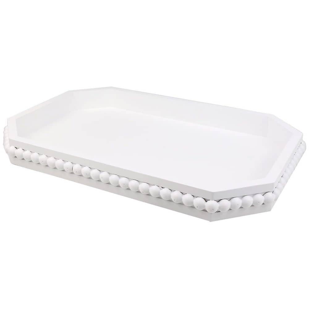 White wooden country-style beaded decorative tray, suitable for home decor.(Distressed) price history on PriceWatchPro