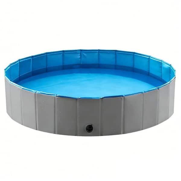 5.3 ft. Gray Foldable Round 12 in. Deep Kiddie Pool, Doggie Wading Pool for Puppy Small Medium Large Dogs Cats and Kids