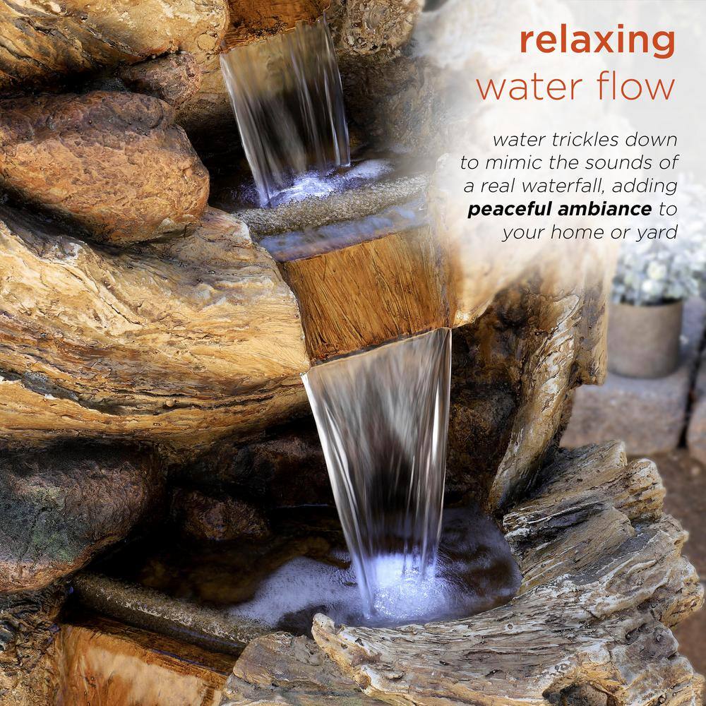 Alpine 5-Tier Waterfall Trunk Fountain with LED Lights, 47" Tall