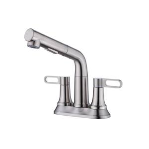 Mondawell 2-Modes 4 in. Centerset Double-Handle High Arc Bathroom Faucet with Pull Out Spray in Brushed Nickel