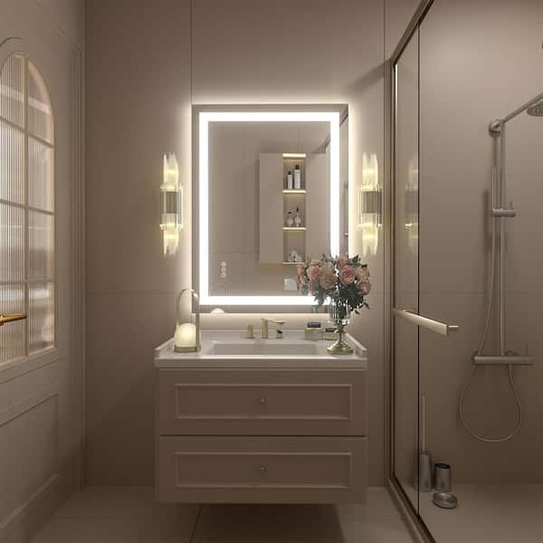 24 in. W x 32 in. H Rectangular Frameless Front & Back LED Lighted Anti-Fog Tempered Glass Wall Bathroom Vanity Mirror
