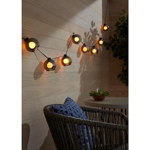 8-Light 10 ft. Black Indoor/Outdoor Plug-In String Light with Smoky Glass Shades and Incandescent Bulbs