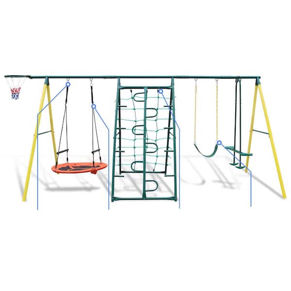 Unbranded Green 5-in-1 Indoor/Outdoor Metal Swing Play Set with Safety Belt for Backyard