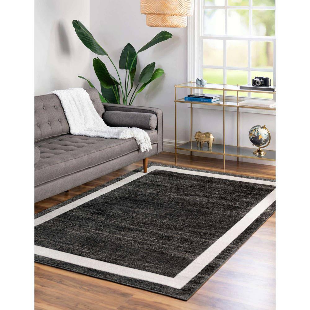 Black and Ivory Rectangular Tufted Area Rug with Border