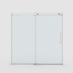 60 in. W. x 60 in. H Sliding Semi Frameless Tub Door in Chrome Finish with Clear Glass