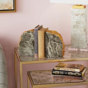 Gray Polystone Geode Bookends with Gold Detailing (Set of 2)