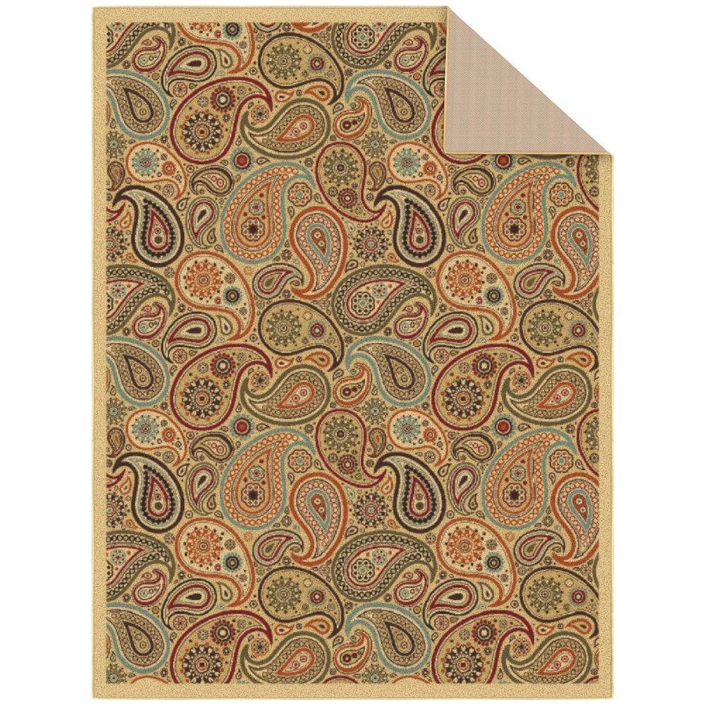 Paisley Design Beige and Red Non-Slip Washable Area Rug