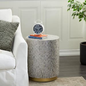 18 in. Gray Large Round Wood End Table with Gold Base
