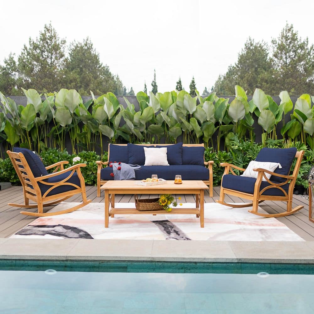 Kinsley 4-Piece Teak Wood Outdoor Conversation Set with Navy Cushion price history on PriceWatchPro