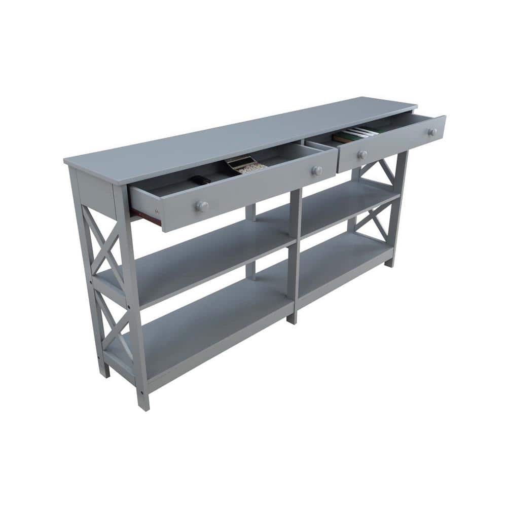 Oxford Gray 60" Wood and Metal Console Table with Storage