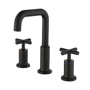 8 in. Widespread Double Handles Three Holes Bathroom Faucet with Handles in Matte Black