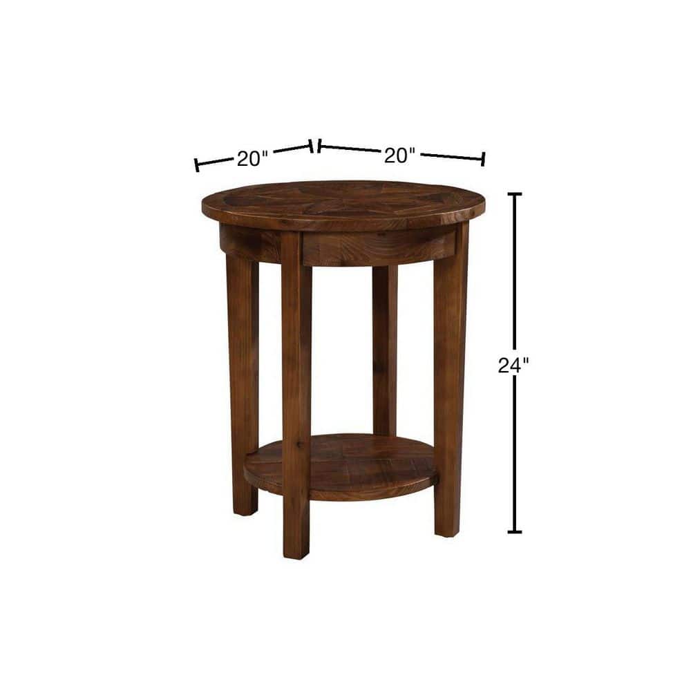 Eco-Friendly Reclaimed Wood 35" Round End Table with Shelf