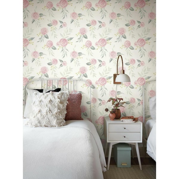 Watercolor Roses Pink Peel & Stick Repositionable Wallpaper Roll (Covers 34 Sq. Ft.)
