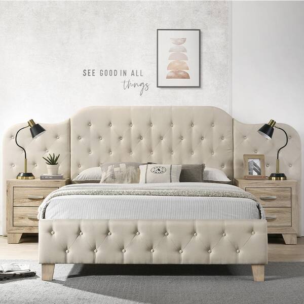Wingback Bed Frame Double King Size Super (Cream Plush, 5ft Size) :  : Home & Kitchen