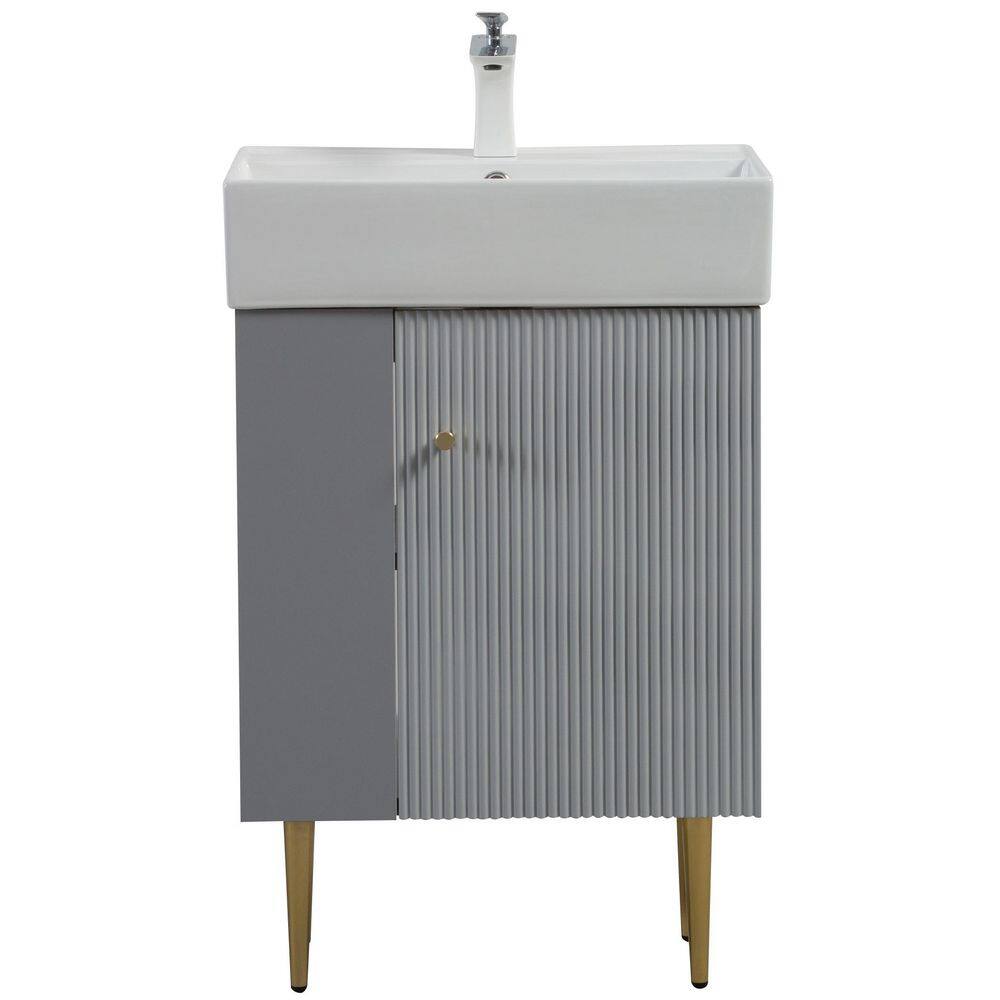 21.6 in. W Single Sink Open-shelving Bath Vanity in Grey Storage Cabinet on the Left Side with White Ceramic Top price history on PriceWatchPro
