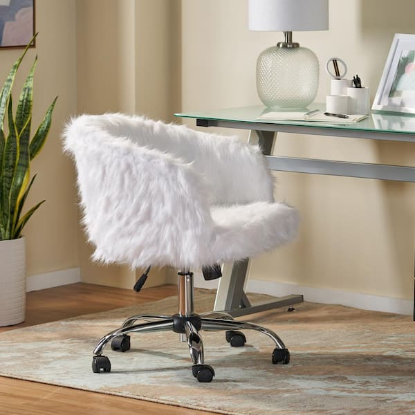 White fluffy swivel discount chair