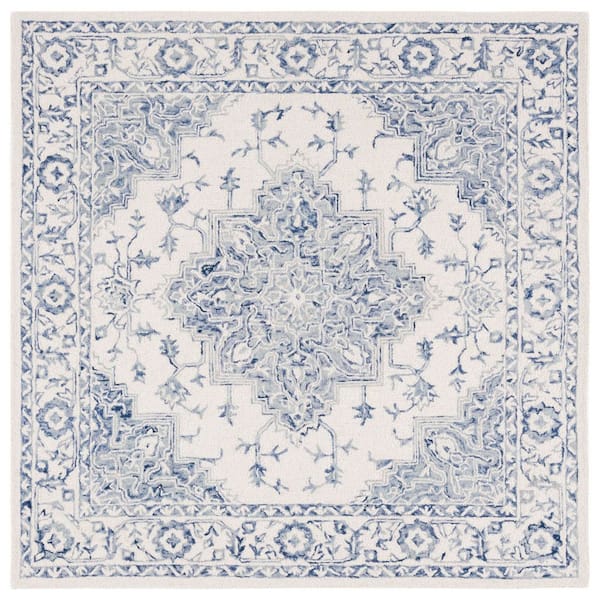 Metro 8 ft. x 8 ft. Blue/Ivory Ornate Border Square Area Rug