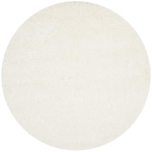 California Shag White 5 ft. x 5 ft. Round Solid Area Rug